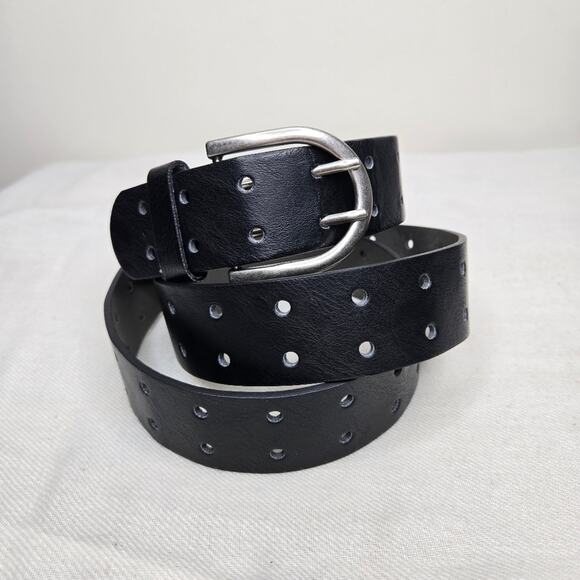 Unbranded Black Faux Leather Belt with Silver 2 Prong Buckle Size 3XL - Picture 1 of 6